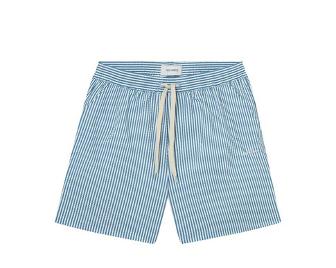 Les Deux Stan Stripe Seersucker Swim Shorts Denim — Unisex-Badeshort gestreift