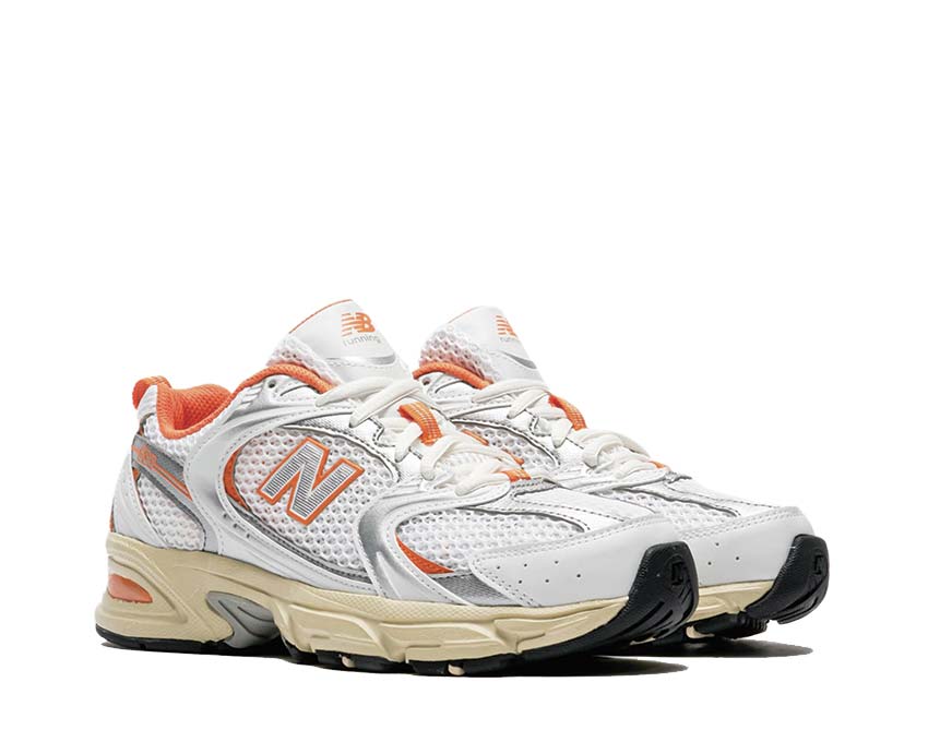 New Balance 530 White Sun Glow vista lateral — parte superior mesh transpirable