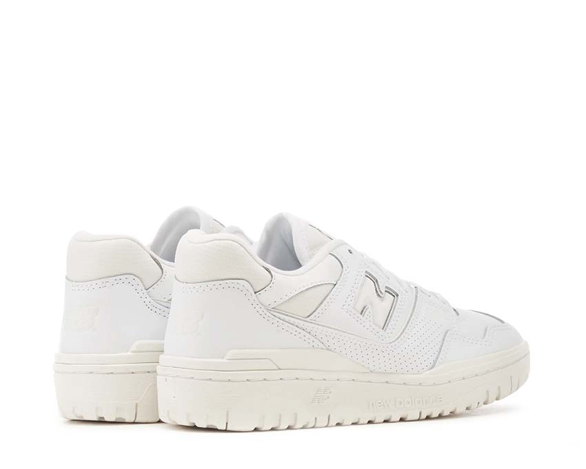 New Balance 550 W White vista lateral — cupsole baloncesto cuero blanco