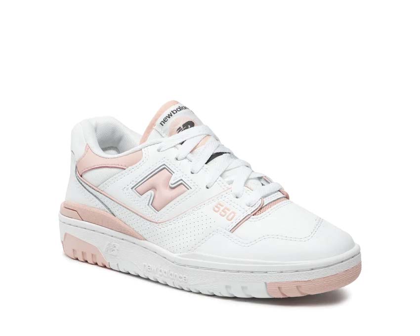 New Balance 550 W White Pink side view — leather and mesh
