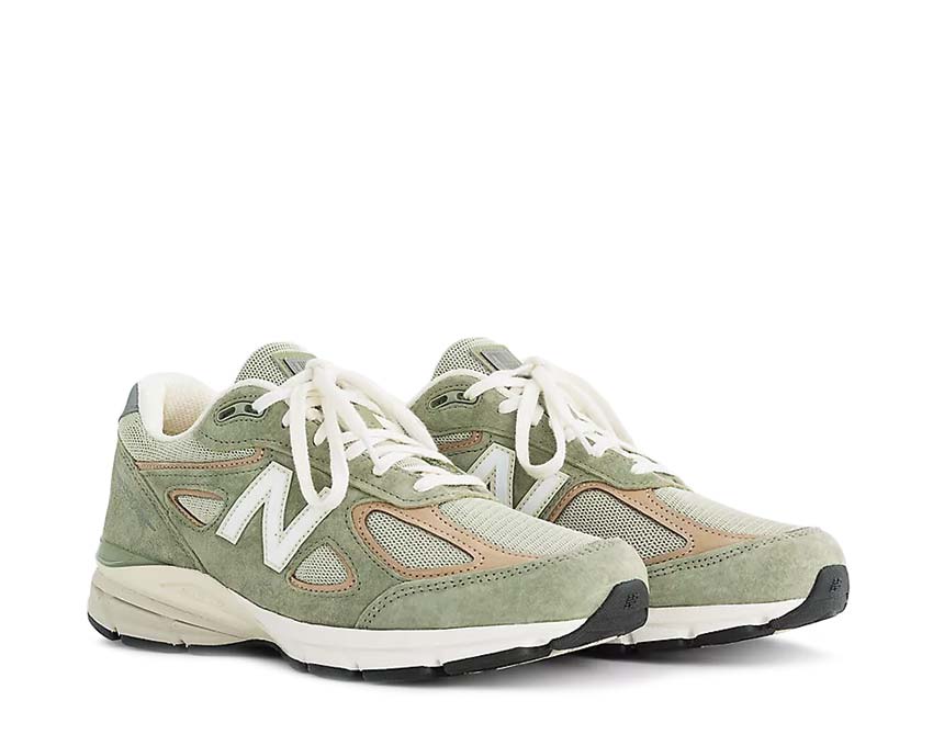 New Balance 990v4 Olive Incense Made in USA side view — olive khaki suede mesh upper