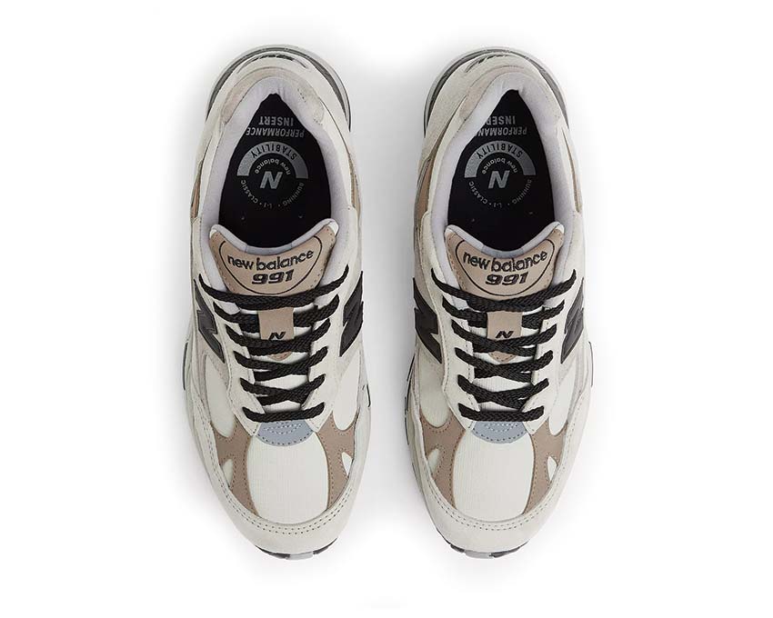 detalle — New Balance 991 V1 ante paneles pelican island fossil