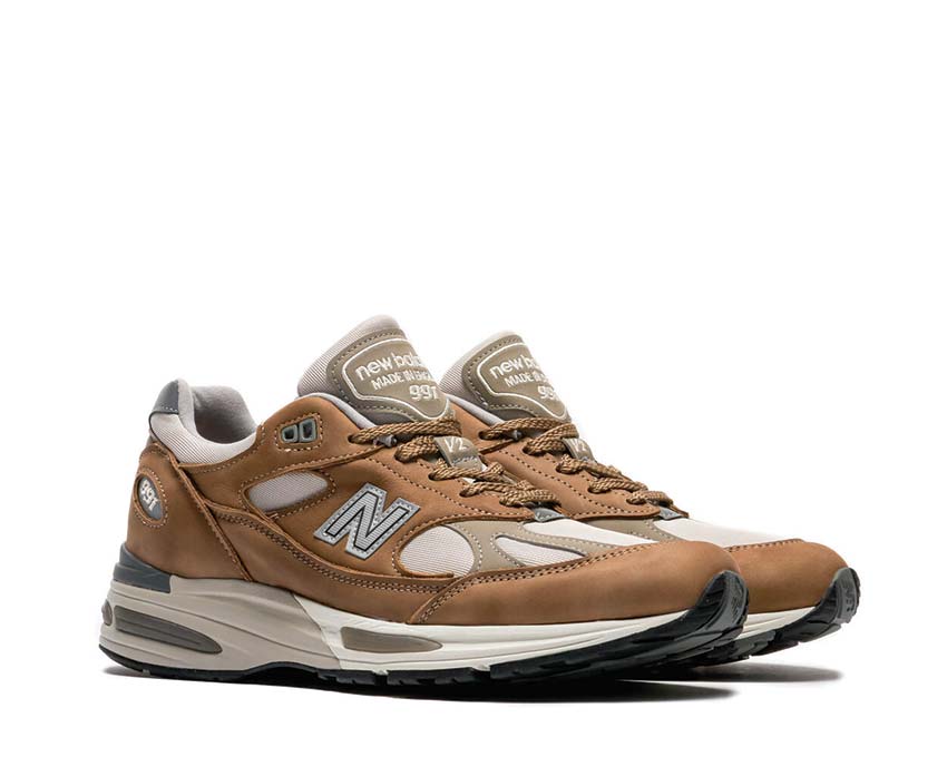 New Balance 991 V2 Made in UK Coco Mocca vista laterale — costruzione Made in England