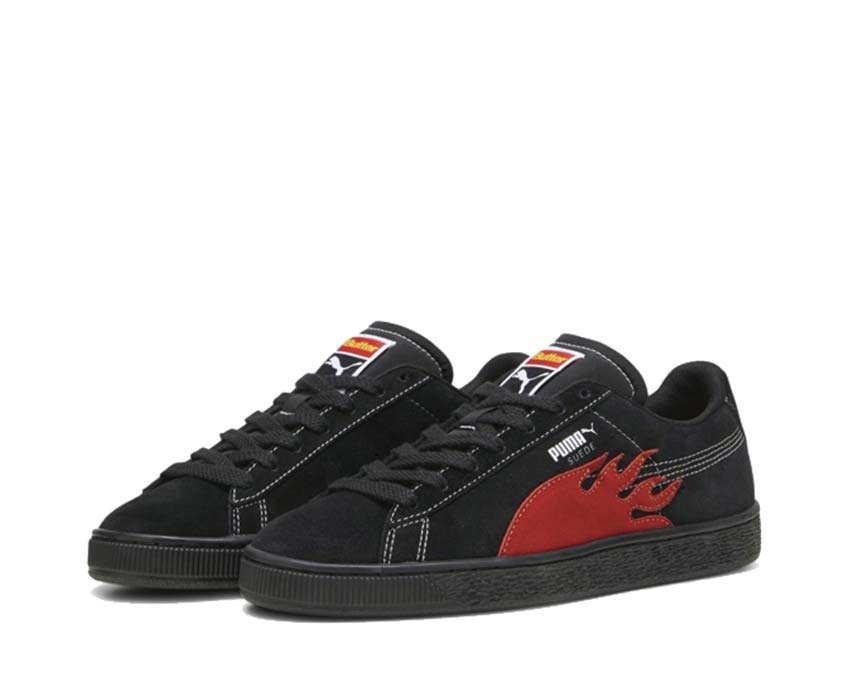Puma X Butter Goods Suede Classic Black Red vue latérale — daim premium bicolore