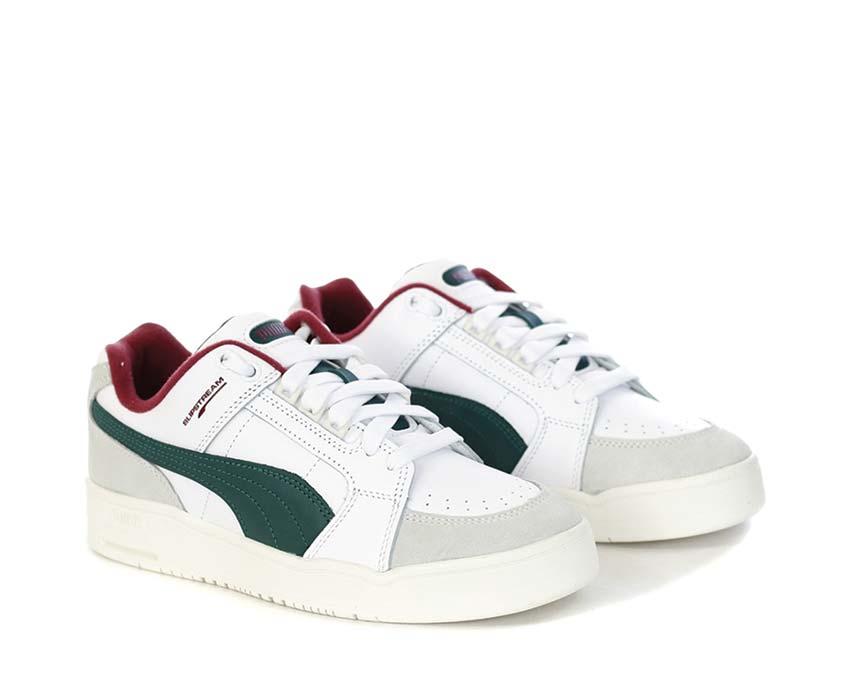 Puma Slipstream Lo Retro White Malachite vista laterale — pelle e scamosciato bicolore