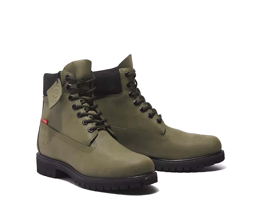 Timberland 6 Inch Premium Boot Military Olive vue latérale — profil cuir semelle jaune