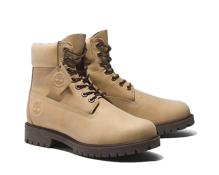 Timberland Heritage 6 Inch Lace Waterproof Beige Grey vue latérale — semelle grise contrastée
