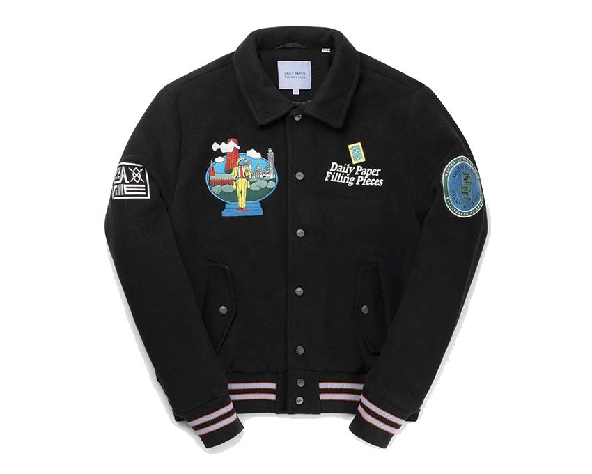 Daily Paper x Filling Pieces Varsity Jacket Black — chaqueta varsity unisex lana