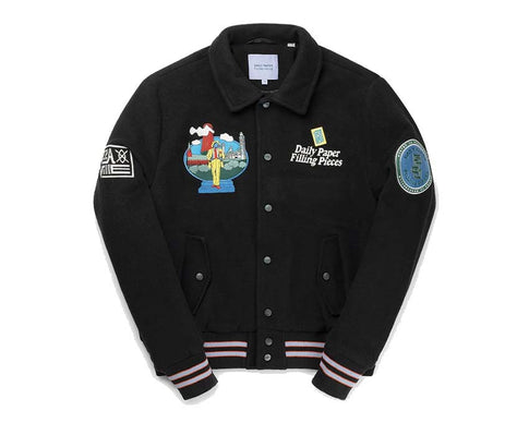 Daily Paper x Filling Pieces Varsity Jacket Black — chaqueta varsity unisex lana