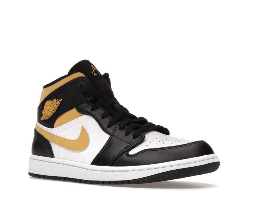 Jordan Air Jordan 1 Mid White Black Pollen vista lateral — cuero bicolor hombre