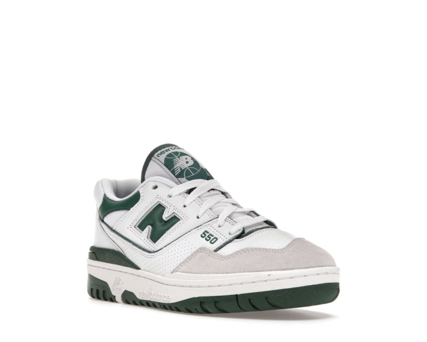 New Balance 550 Blanco/Verde vista lateral — estilo cupsole rétro basketball