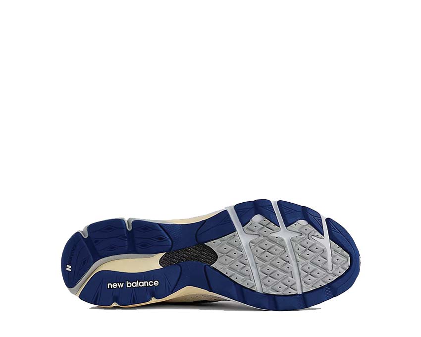 New Balance 990 White/Blue — vista trasera colorway bicolor