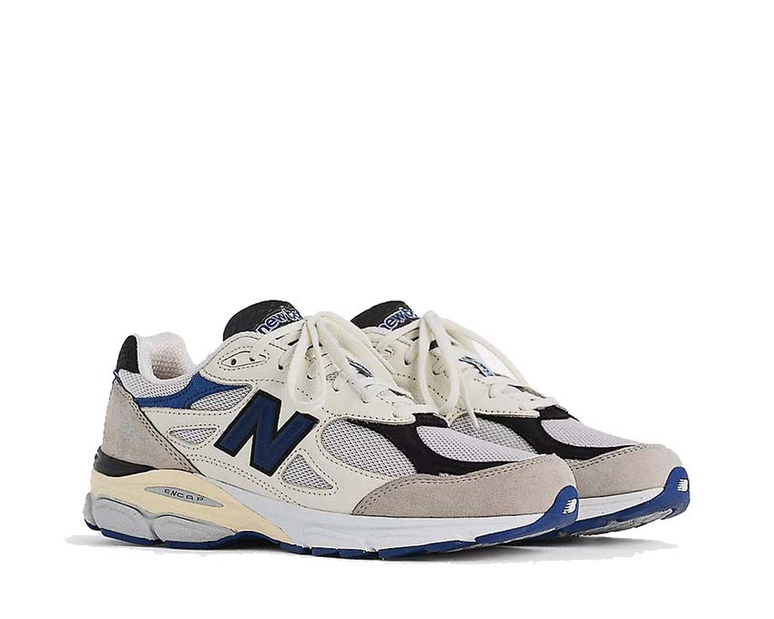 New Balance 990 White/Blue vista lateral — parte superior mesh y ENCAP
