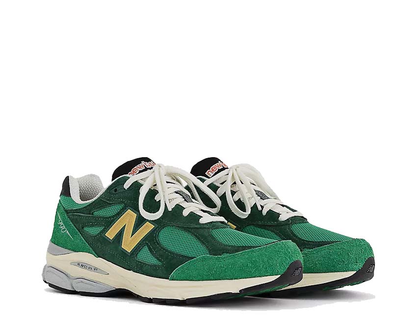 New Balance 990 Made in USA Green vista lateral — mesh y ante premium