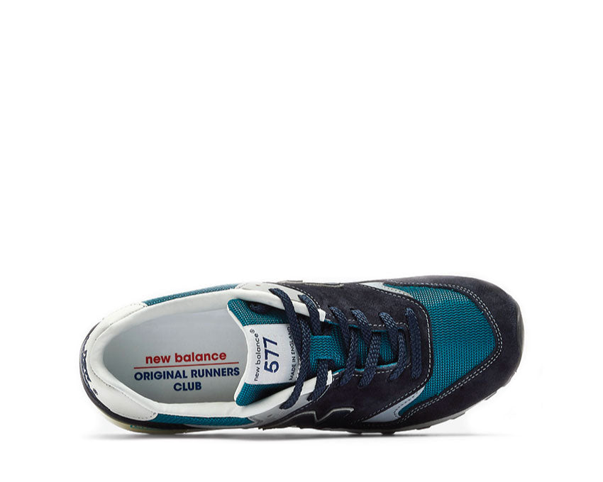 New Balance 577 ORC Navy/Gris vista lateral — suela acolchada premium