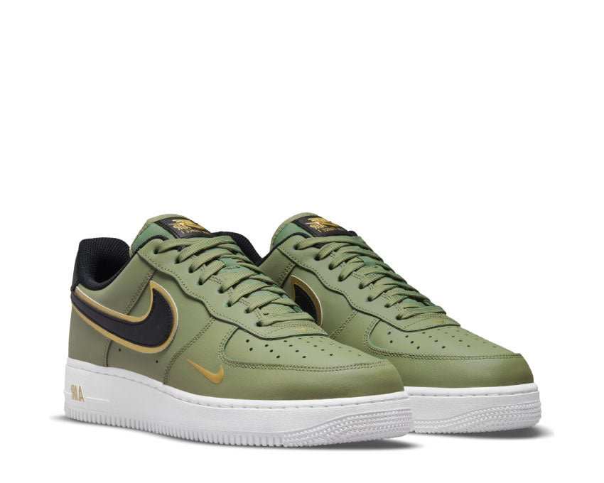 Nike Air Force 1 Low Olive Gold vista lateral — parte superior cuero olive texturizado