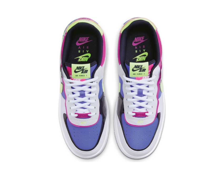 Nike Air Force 1 Shadow White / Barely Volt - Sapphire - Fire Pink CJ1641-100